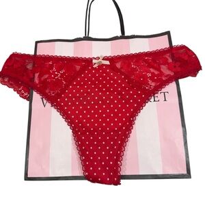 Victoria’s Secret Red Lace Polka Dot Thong Panty M‎ | Body by Victoria